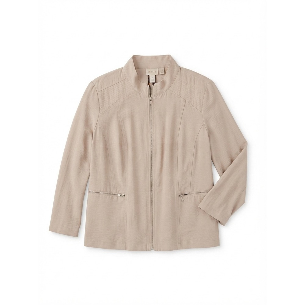 Chicos Womens Tan Beige Full Zip Mock Neck Lightweight Jacket Size 3 Large XL